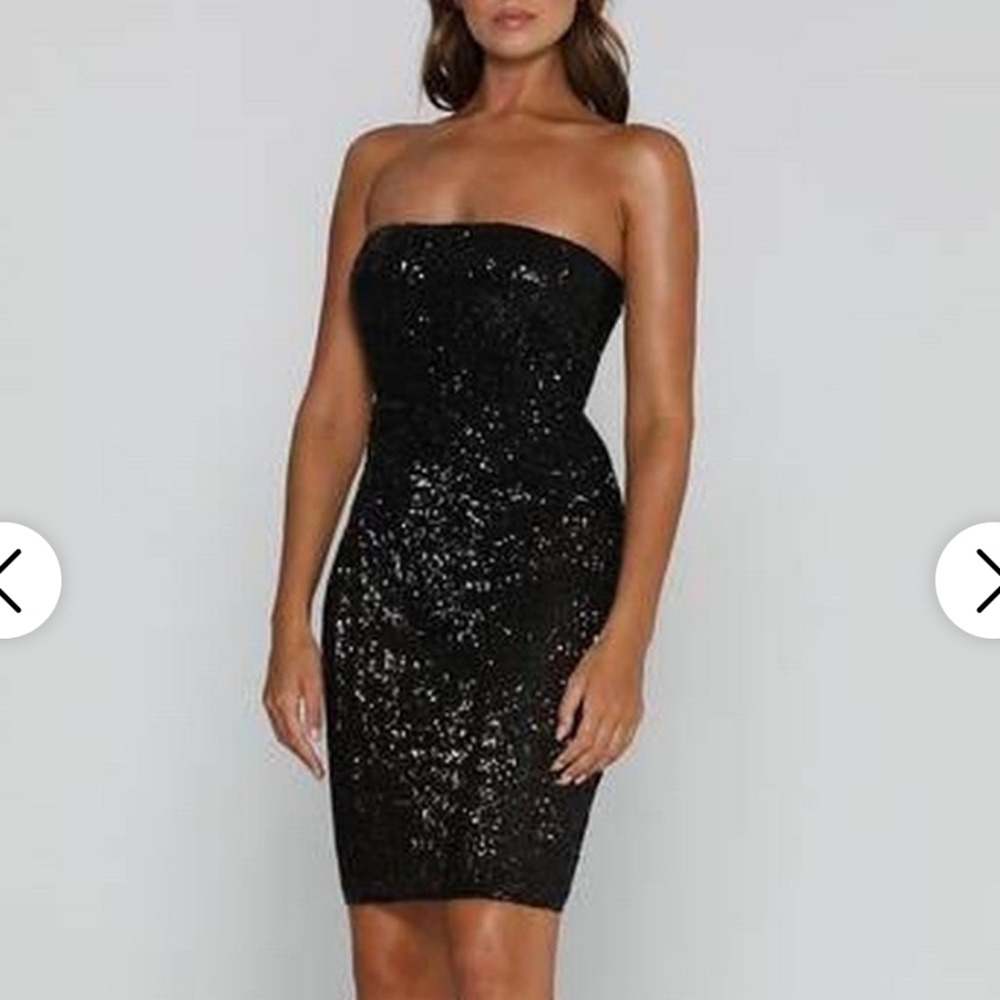 Strapless Black Sequin Bodycon Dress